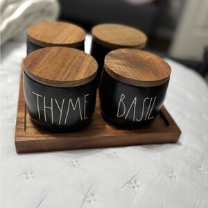 Rae Dunn Wooden Herb Storage Jars with Tray